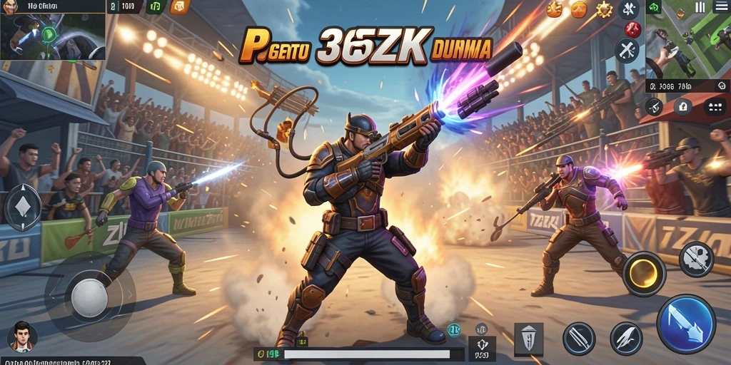 Tampilan gameplay menarik dalam pertarungan TPS yang mendebarkan.