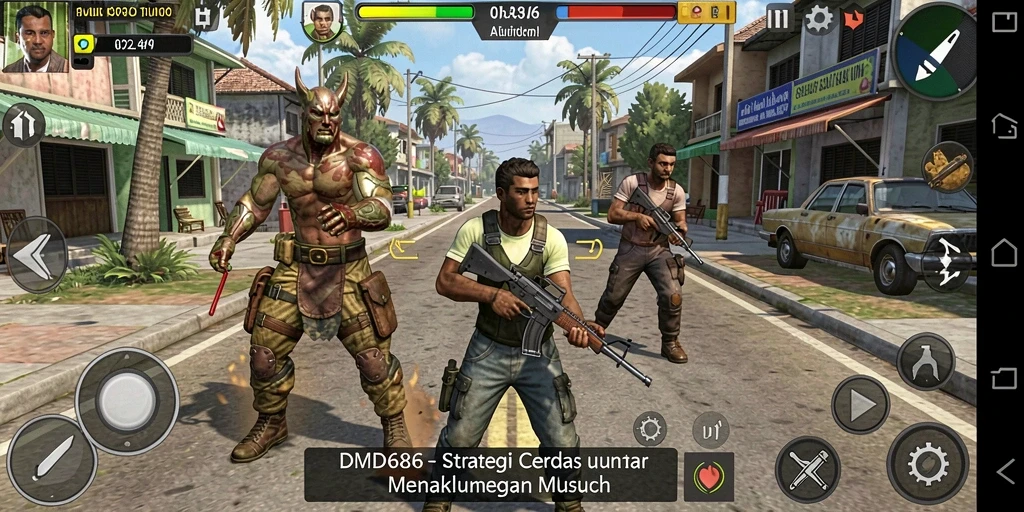 Tangkapan layar gameplay DMD686 yang menampilkan strategi pertempuran yang mendebarkan.