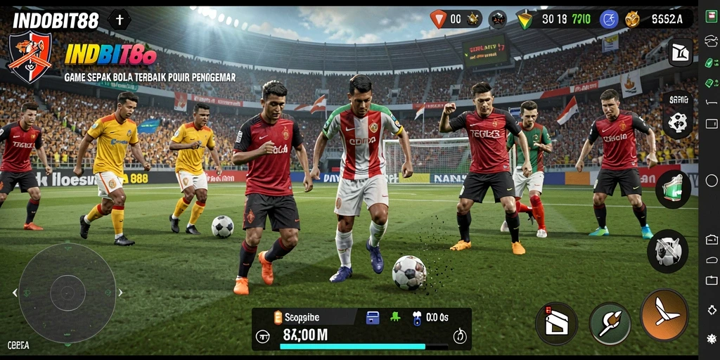Tampilan mendebarkan gameplay sepak bola INDOBIT88 dengan tim favorit.