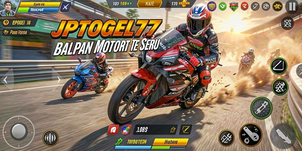 Tampilan gameplay JPTOGEL77 yang menegangkan dan penuh aksi balapan motor.
