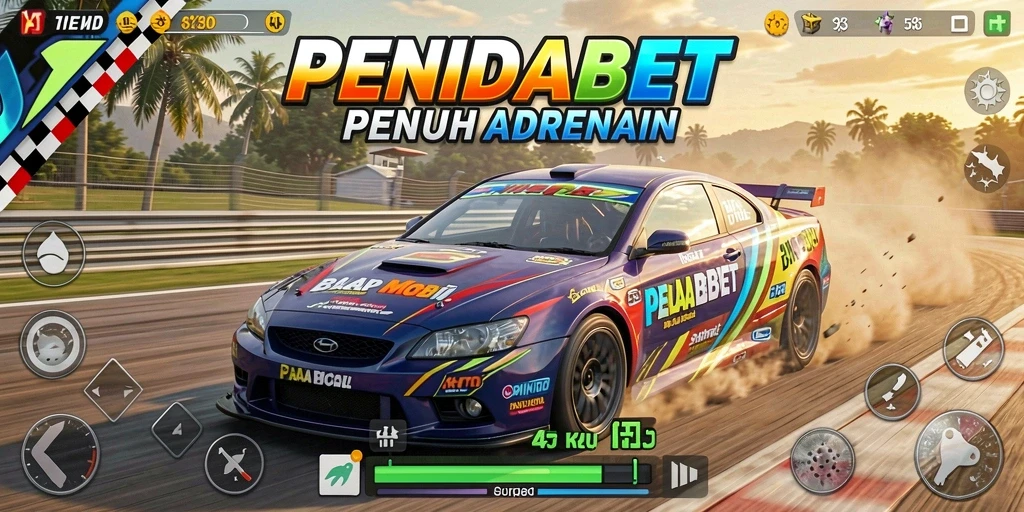 Tampilan gameplay PENIDABET dengan mobil balap yang melaju kencang.