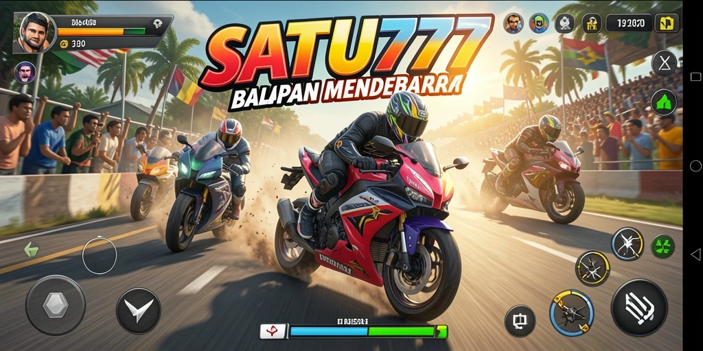 Screenshot gameplay SATU77 yang menampilkan balapan motor yang seru.