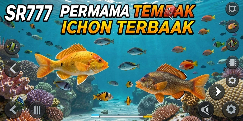 Screenshot SR777 menunjukkan aksi seru menembak ikan di bawah laut.