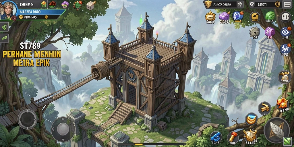 Tangkapan layar gameplay ST789 dengan pertahanan menara yang intens.