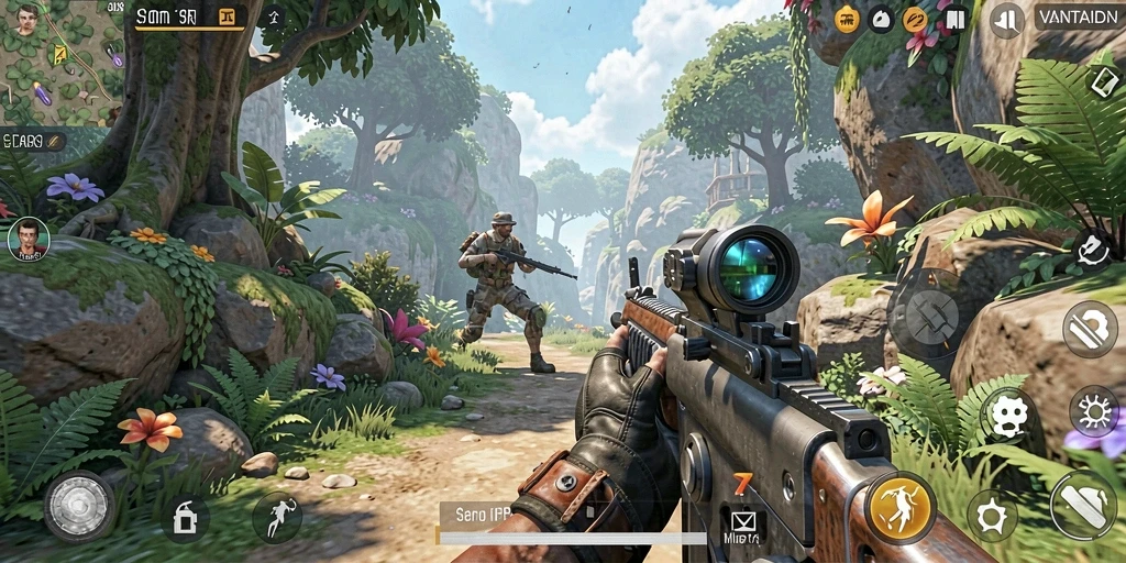 Tampilan seru dari gameplay VANTAIDN dalam pertempuran TPS.
