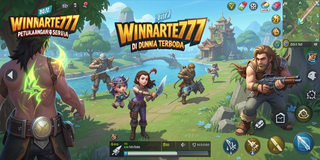 Screenshot menunjukkan pemain menjelajahi dunia terbuka yang indah.